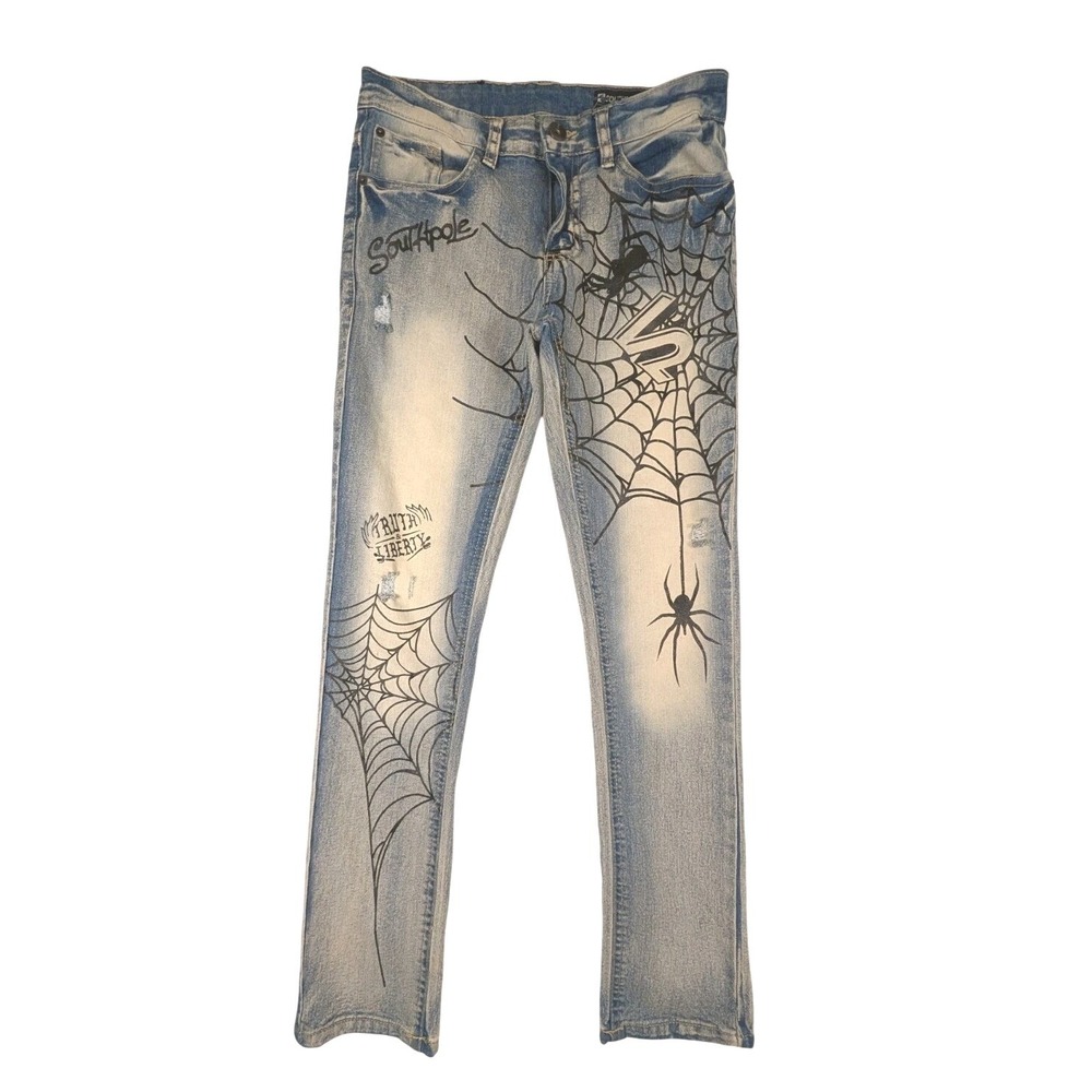 Southpole Women's/Juniors Size 14 Stretch Low-Rise Flare Jeans Spiderweb Graphic